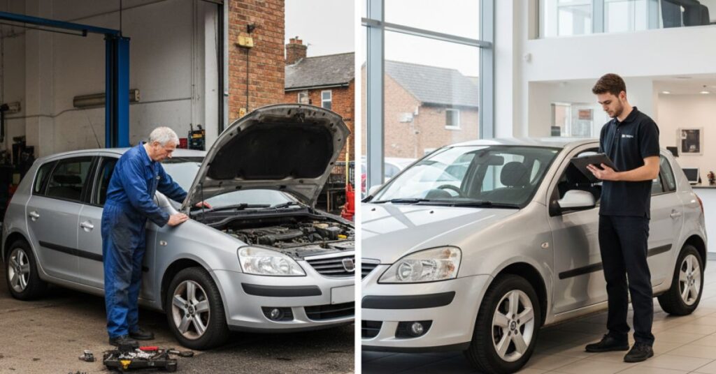 Car mechanic shop vs dealership cost comparison for car servicing and repairs in the UK