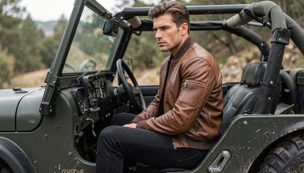 men in jacket near vintage jeep What Makes Bomber Jackets a Great Choice for Everyday Fashion