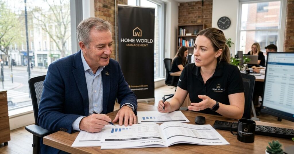 UK landlord comparing rent collection service and self-management options